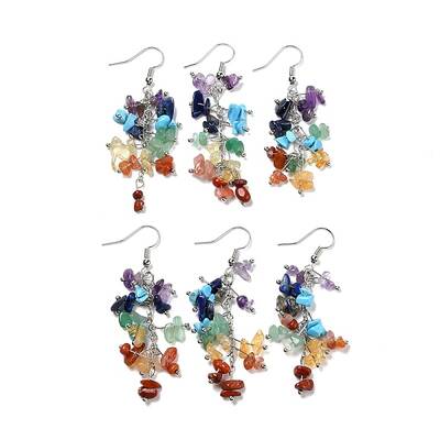 Gemstone Chip Beaded Dangle Earrings