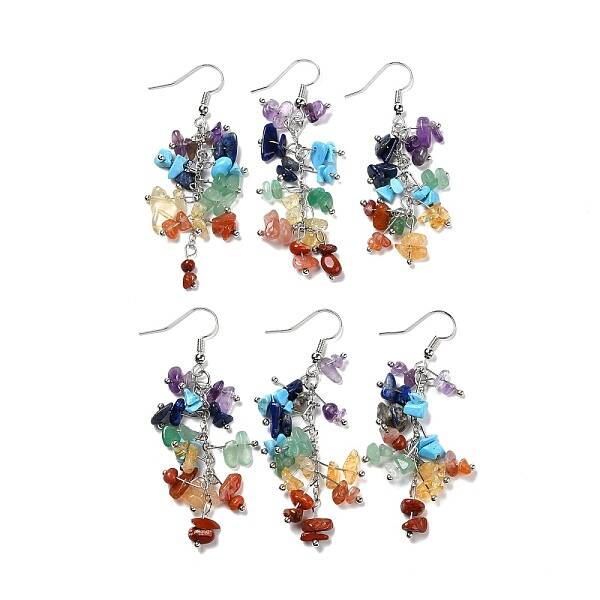 Gemstone Chip Beaded Dangle Earrings