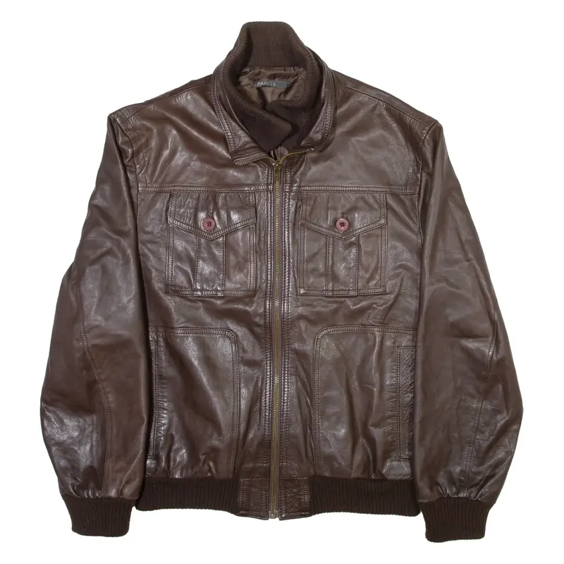 PARKS Mens Biker Jacket Brown Leather 2XL