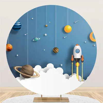 Aperturee Cartoon Star Universe Theme Circle Backdrop For Kid | Name Backdrop For Birthday | Birthday Curtain Backdrop | Back...