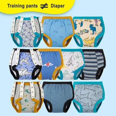 10-Pack Reusable Toddler Potty Training Pants with Side Snaps - Cotton Training Underwear for Boys and Girls