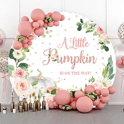 Aperturee Little Pumpkin Floral Round Girl Baby Shower Backdrop | Circle Background For Party | Round Party Backdrop | Round ...