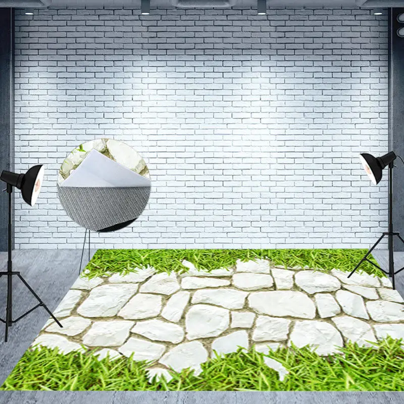 Bright White Stone Wall Green Plant Spring Floor Mat