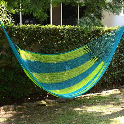 NOVICA Neptune Hand Made Nylon Single Hammock with S-Hooks from Mexico