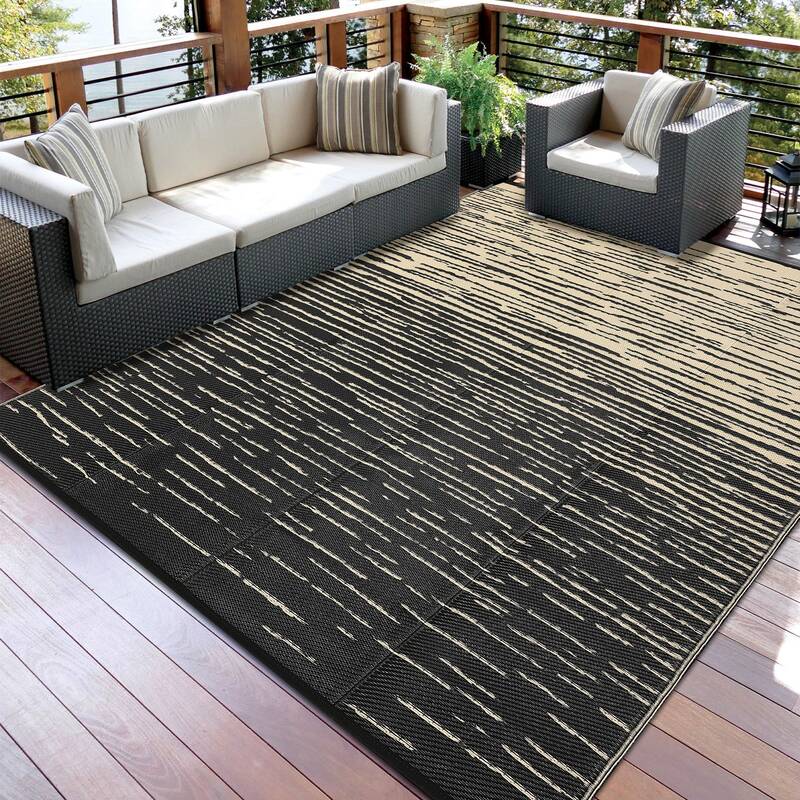 Garvee Reversible Waterproof Outdoor Rug for Patio – Modern Striped UV Resistant Plastic Straw Area Carpet – Durable Mat ...