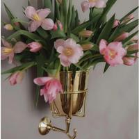 Wall Mounted Vase, 1 Set Vintage Brass Wall Hanging Container Vase, Multifunctional Hanging Organizer for Kitchen Bathroom En...