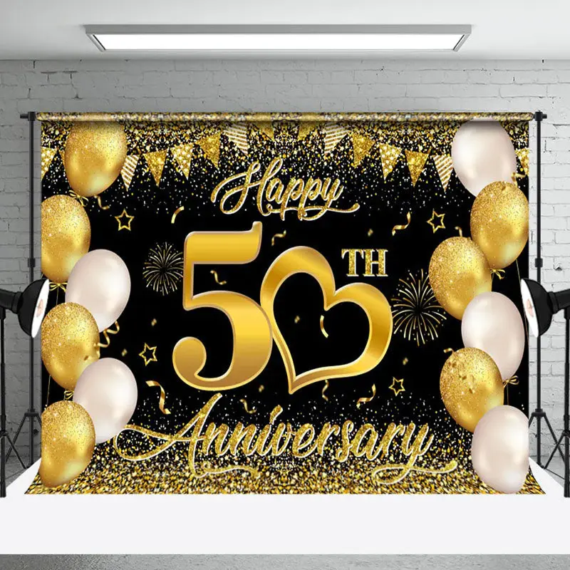 Aperturee Gold Heart Balloons 50Th Anniversary Party Backdrop
