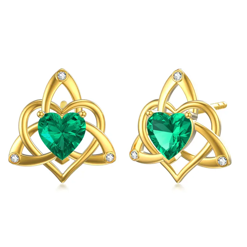 14K Gold Heart Cut Cubic Zirconia Celtic Knot Stud Earrings