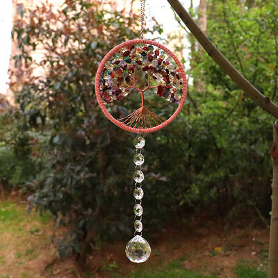 Tree of Life Mixed Gemstone Chip Suncatcher