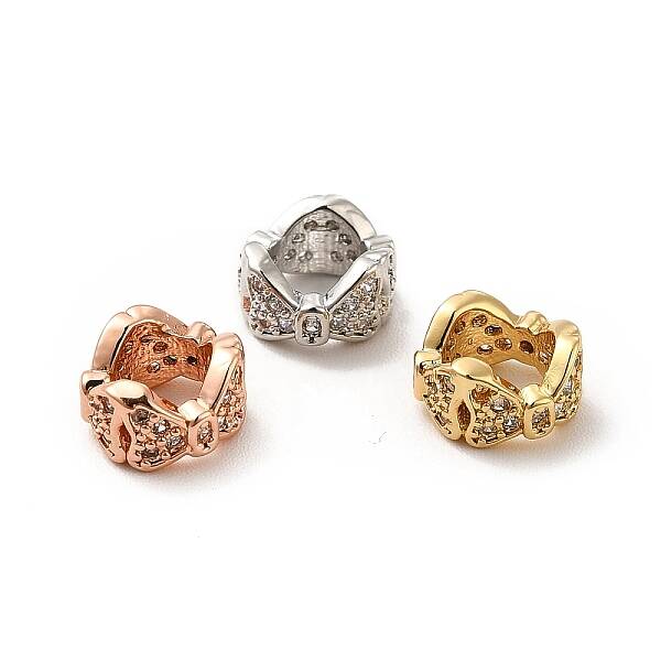 Rack Plating Brass Micro Pave Clear Cubic Zirconia European Beads