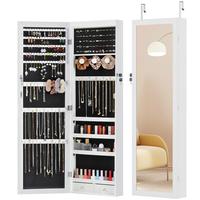Sweet Furniture F Mount Jewelry Cabinet with Full-Length Mirror, Built-in Makeup Mirror, Lockable Storage, and 2 Drawers, Doo...
