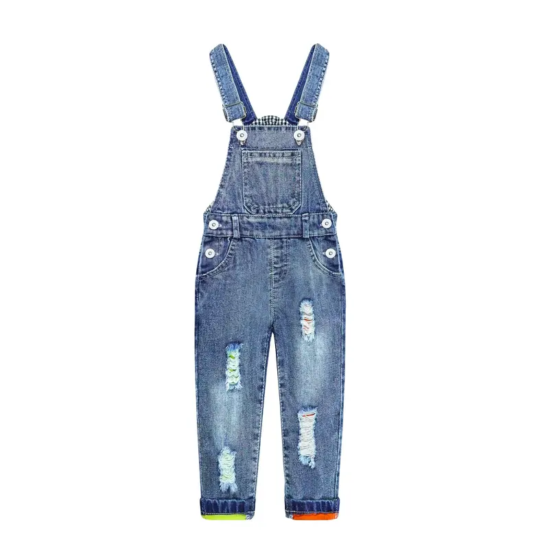 KIDSCOOL SPACE Boys Denim Bib Overalls, Big Bib Stretchy Distressed Jumpsuit