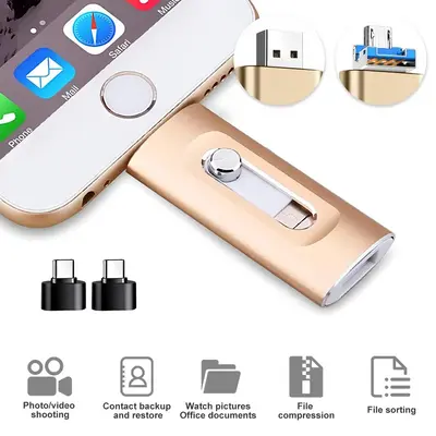 3 in 1 Flash Drive,High Speed USB 3.0 Memory Storage,OTG Flash Pen Drive with Free Type-C Adapter for iPhones/Android/PC and ...