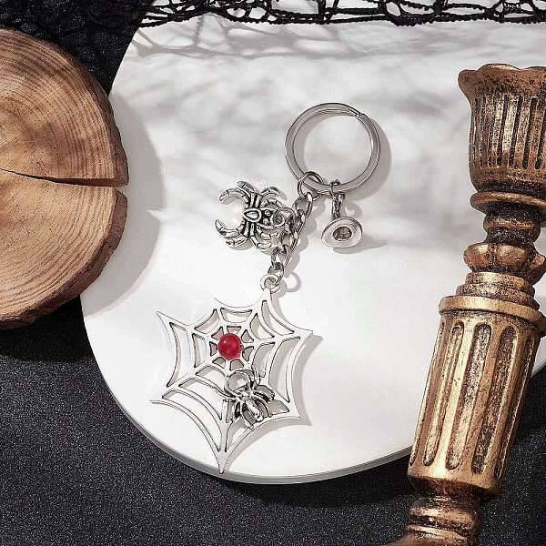 Tibetan Style Alloy Big Pendants with Iron Keychain Ring and Natural & Dyed Malaysia Jade Bead  Keychains