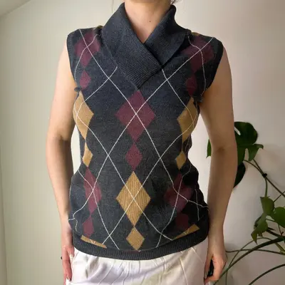 Unbranded Argyle Sweater Vest - Large Grey Cotton Blend
