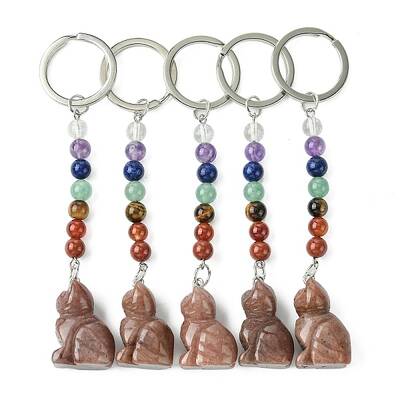 Cat Natural Purple Aventurine Keychain
