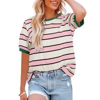 Dokotoo Women's Summer Tops 2025 Striped Color Block Short Sleeve T-Shirts Crewneck Casual Loose Basic Tee Blouses 95% Cotton...