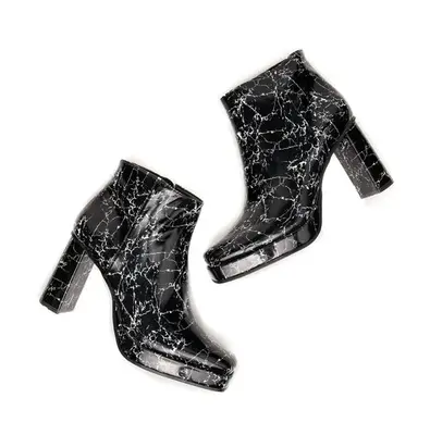 Jasper Marble Vegan Square Toe Heeled Ankle Boot | Size: Women's Size 8/Men's Size 6.5 | Color: Snow Marble