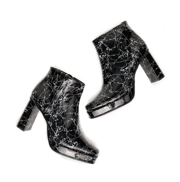 Jasper Marble Vegan Square Toe Heeled Ankle Boot | Size: Women's Size 8/Men's Size 6.5 | Color: Snow Marble