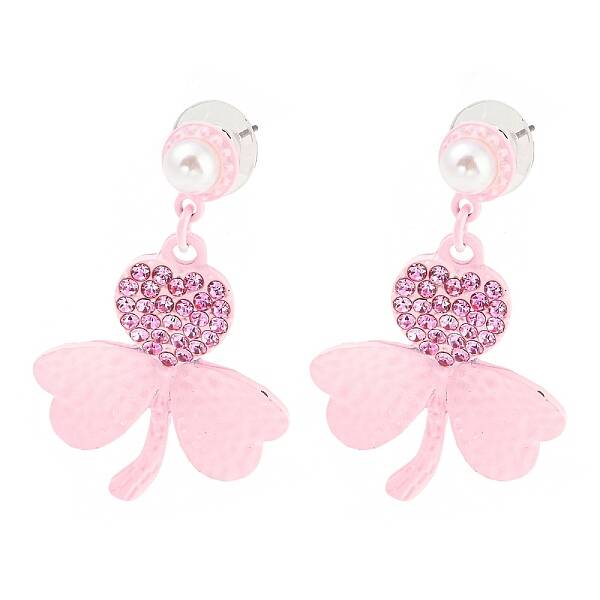 Saint Patrick's Day Zinc Alloy Clover Dangle Stud Earrings with Rhinestones