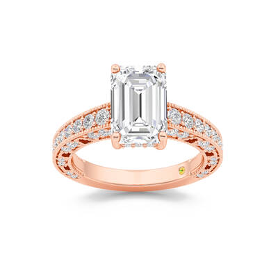 Myrra Vintage Inspired Pavé Set Emerald Cut Lab Grown Diamond Engagement Ring | 10K Rose Gold 4 7/8 CT. TW.