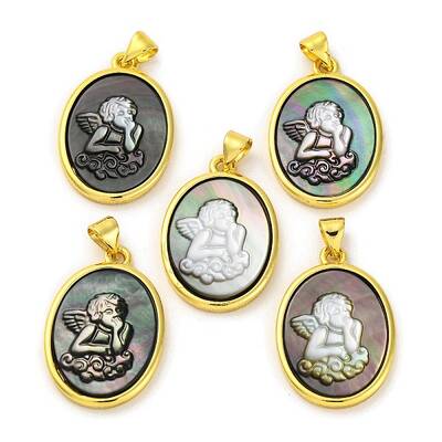 Natural Black Lip Shell Carved Angel Pendants