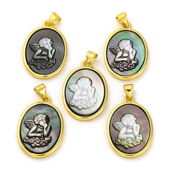 Natural Black Lip Shell Carved Angel Pendants