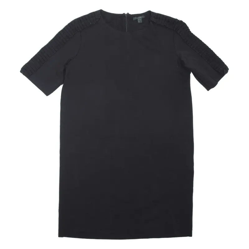 COS Sleeve Frill Shift Dress Black Viscose Short Sleeve Knee Length Womens UK 8