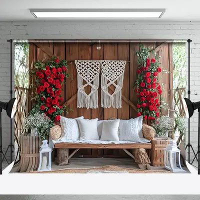 Aperturee Wooden Outdoor Sofa Rose Valentines Photo Backdrop, 3X2FT(1MX0.6M), 14 USD, valentines day backdrops, NYHD1I28-M