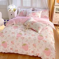Strawberry Pattern Bedding Set, 3 Counts/set Including 1 Count Bedspread & 2 Counts Pillowcase, Soft Comfortable Bedding Set ...
