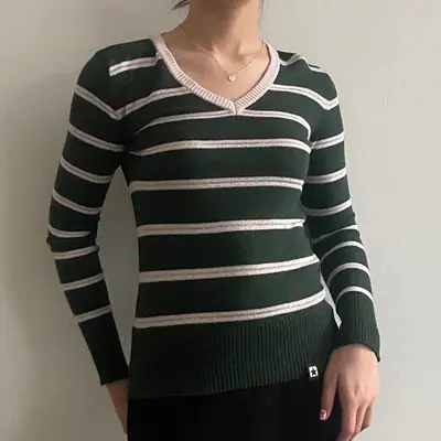 Converse Striped Jumper - Small Green Cotton