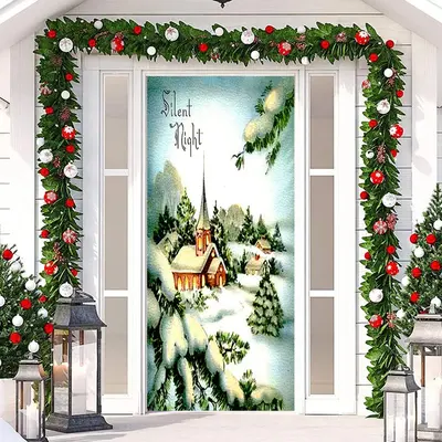 Silent Night Snowy House Tree Christmas Door Cover - Aperturee