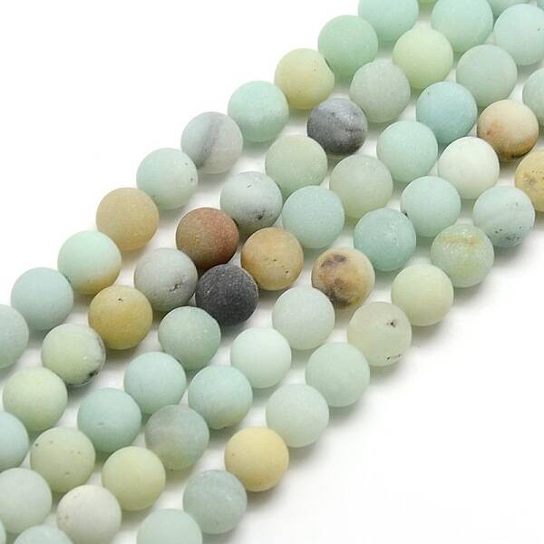 Natural Frosted Flower Amazonite Round Bead Strands