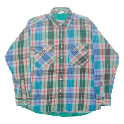 417 Sports Wear By Van Heusen Mens Flannel Shirt Blue 90s Check L