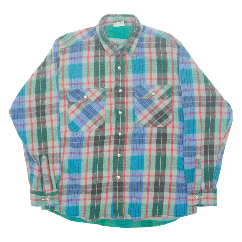 417 Sports Wear By Van Heusen Mens Flannel Shirt Blue 90s Check L