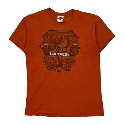 Harley Davidson Graphic T-Shirt - Medium Orange Cotton