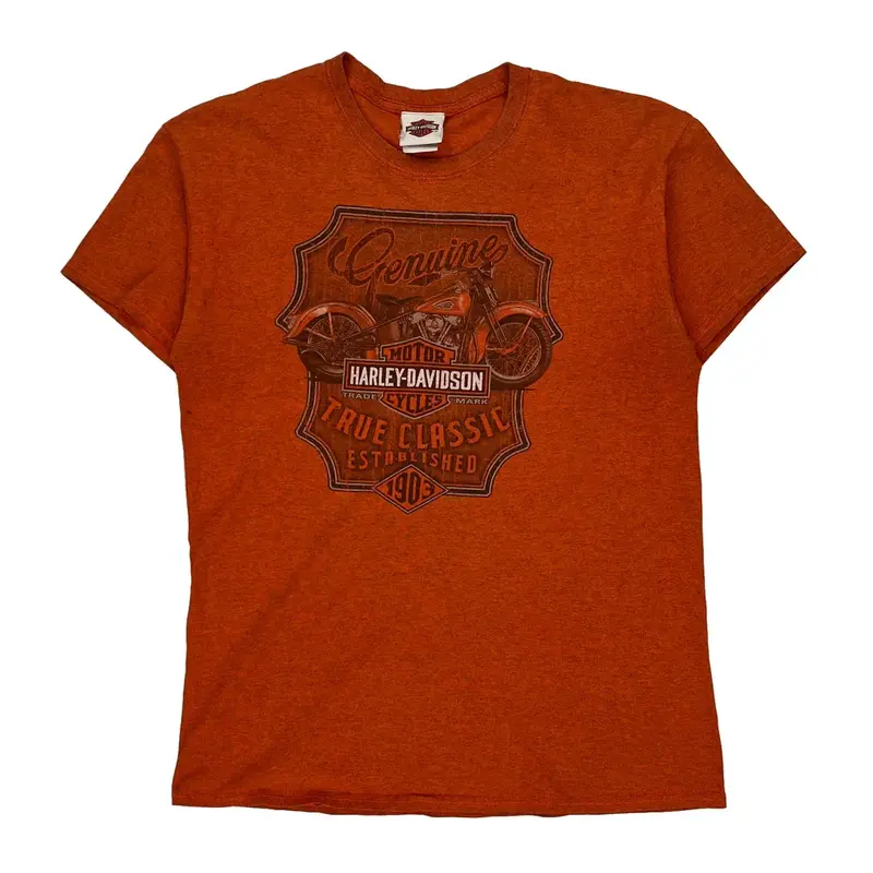 Harley Davidson Graphic T-Shirt - Medium Orange Cotton