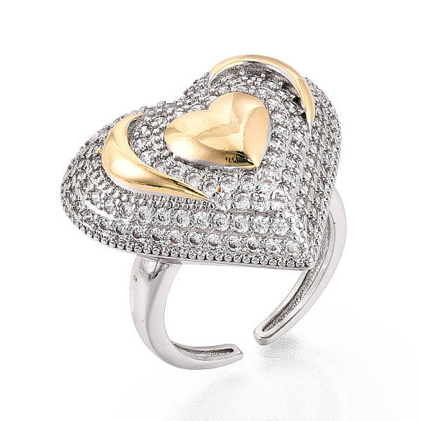 Brass Micro Pave Cubic Zirconia Adjustable Open Cuff Rings for Women