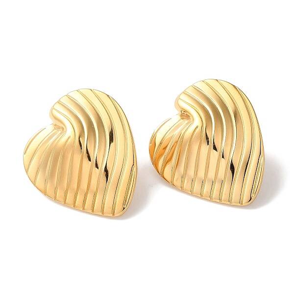 Textured Heart Ion Plating(IP) 304 Stainless Steel Stud Earrings for Women