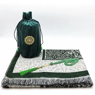 Portable Prayer Mat and Prayer Beads Set, Muslim Prayer Rug with Bag, Travel Praying Matt for Man and Women
