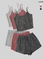 Women's Plain Crop Cami Top & Tie Front Shorts Vintage Set, Summer Clothes, Casual Fit Spaghetti Strap  Camisole & Shorts Set...
