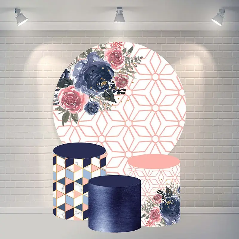 Aperturee Flower And Geometry Circle Happy Birthday Backdrop | Circular Birthday Backdrop Cover | Circle Party Backdrop | Cir...