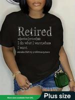 【Plus Size】 Rhinestones Decor Letter Print Round Neck Graphic Tee, Vintage Trendy Casual Short Sleeve T-shirt For Daily ...
