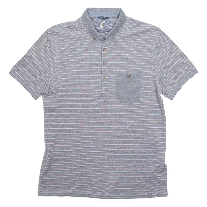 TED BAKER Mens Polo Shirt Grey Striped M