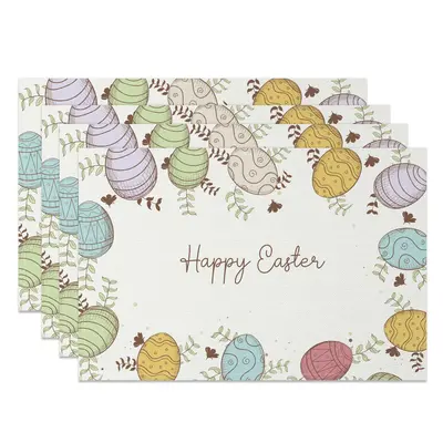 Aperturee Astract Eggs Plant Happy Easter Set Of 4 Placemats, 14x12 Inch, 15.8 USD, NYJY00443-S, placemats