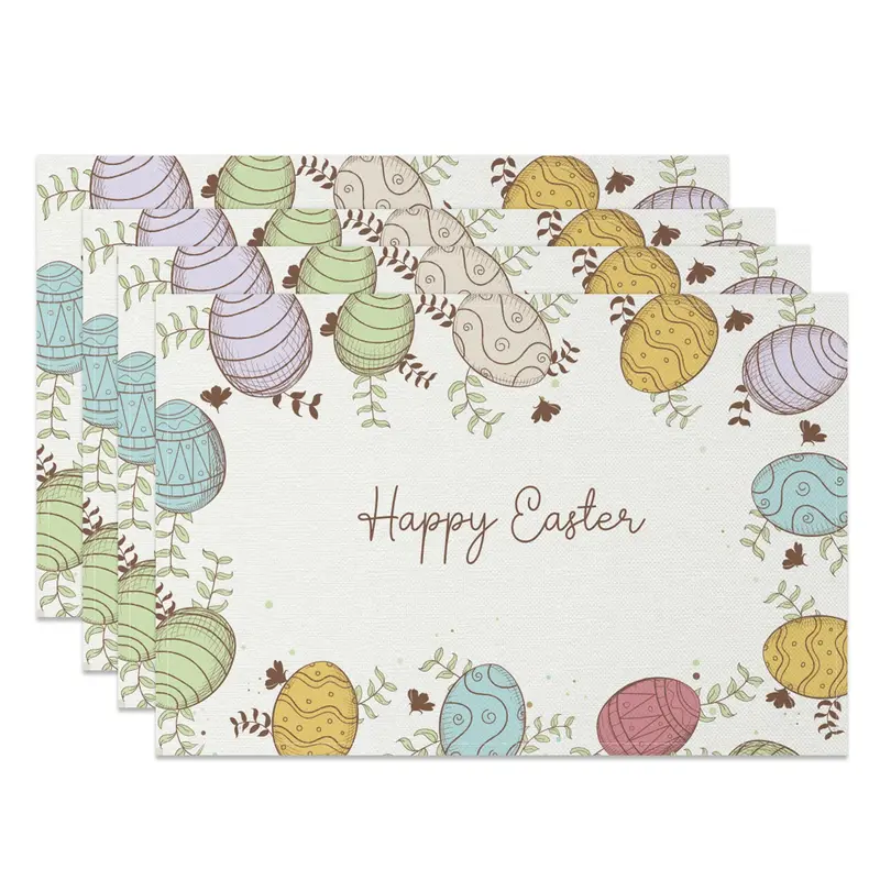 Aperturee Astract Eggs Plant Happy Easter Set Of 4 Placemats, 14x12 Inch, 15.8 USD, NYJY00443-S, placemats
