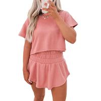Mntaor Two Piece Outfits for Women Summer Cropped Tee and Ruffle High Waist Short Skort Set - Skirt, Womenswear