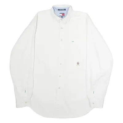 TOMMY HILFIGER Mens Plain Shirt White Long Sleeve L