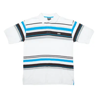 AVIREX Mens Polo Shirt White Striped L