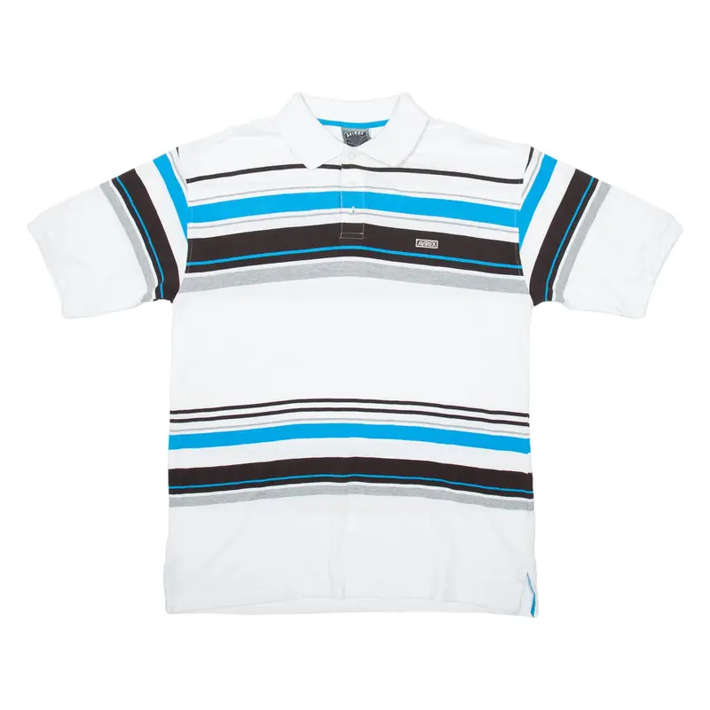 AVIREX Mens Polo Shirt White Striped L